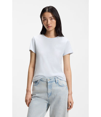 Boss Cotton Jersey Slim Fit T Shirt With Double B Monogram Light Blue Women's