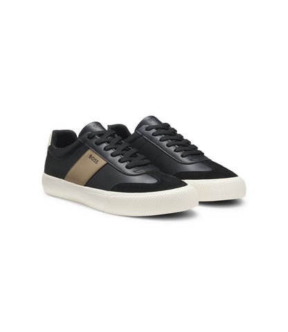Boss Leather Trim Trainers In Faux Leather Dark Grey Dark Grey