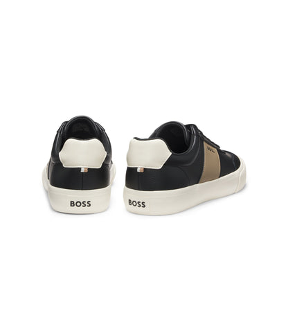 Boss Leather Trim Trainers In Faux Leather Dark Grey Dark Grey