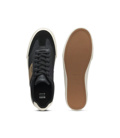 Boss Leather Trim Trainers In Faux Leather Dark Grey Dark Grey