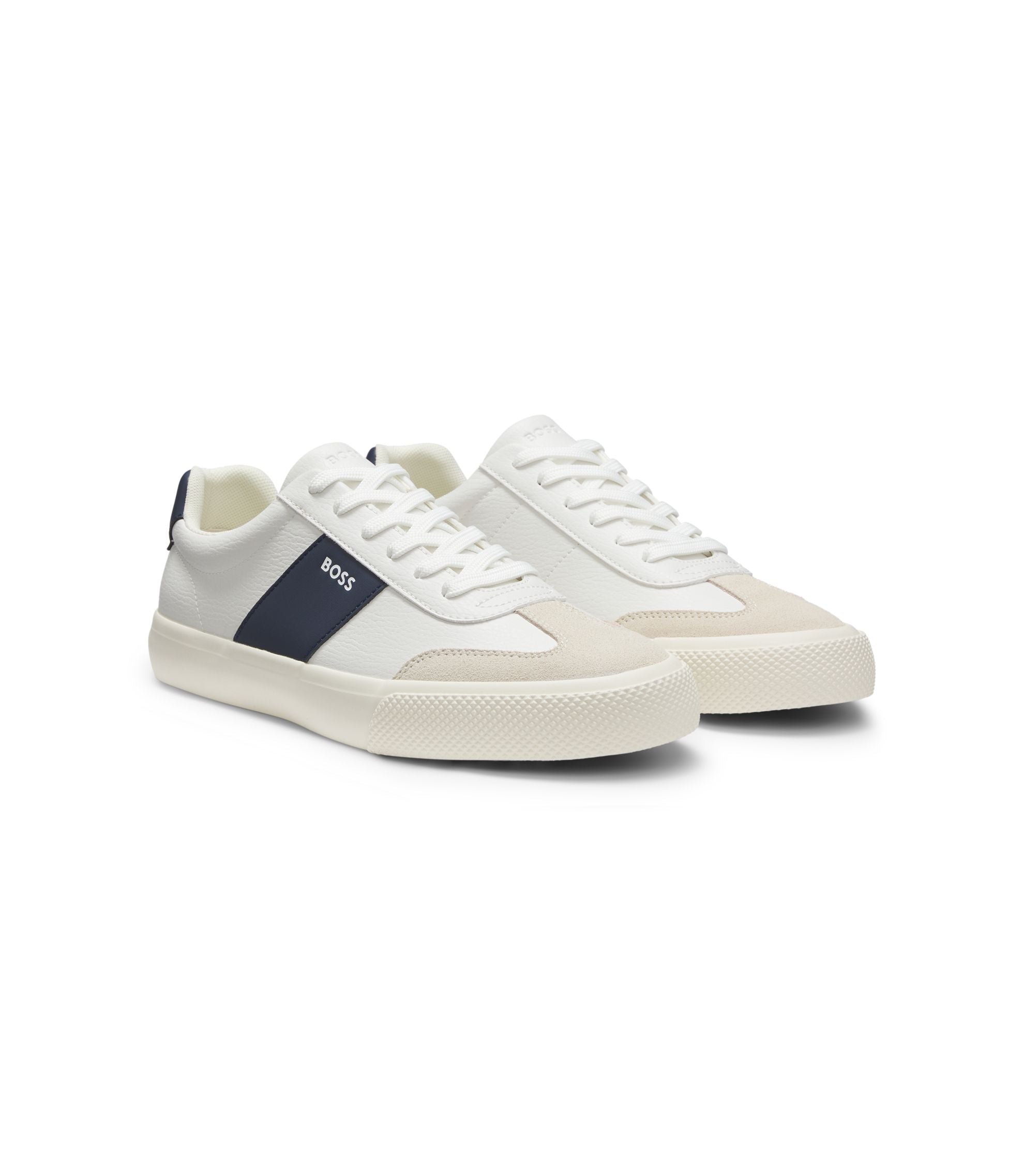 Boss Leather Trim Trainers In Faux Leather White White