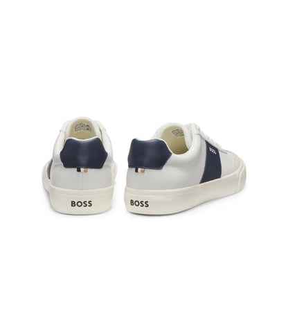 Boss Leather Trim Trainers In Faux Leather White White