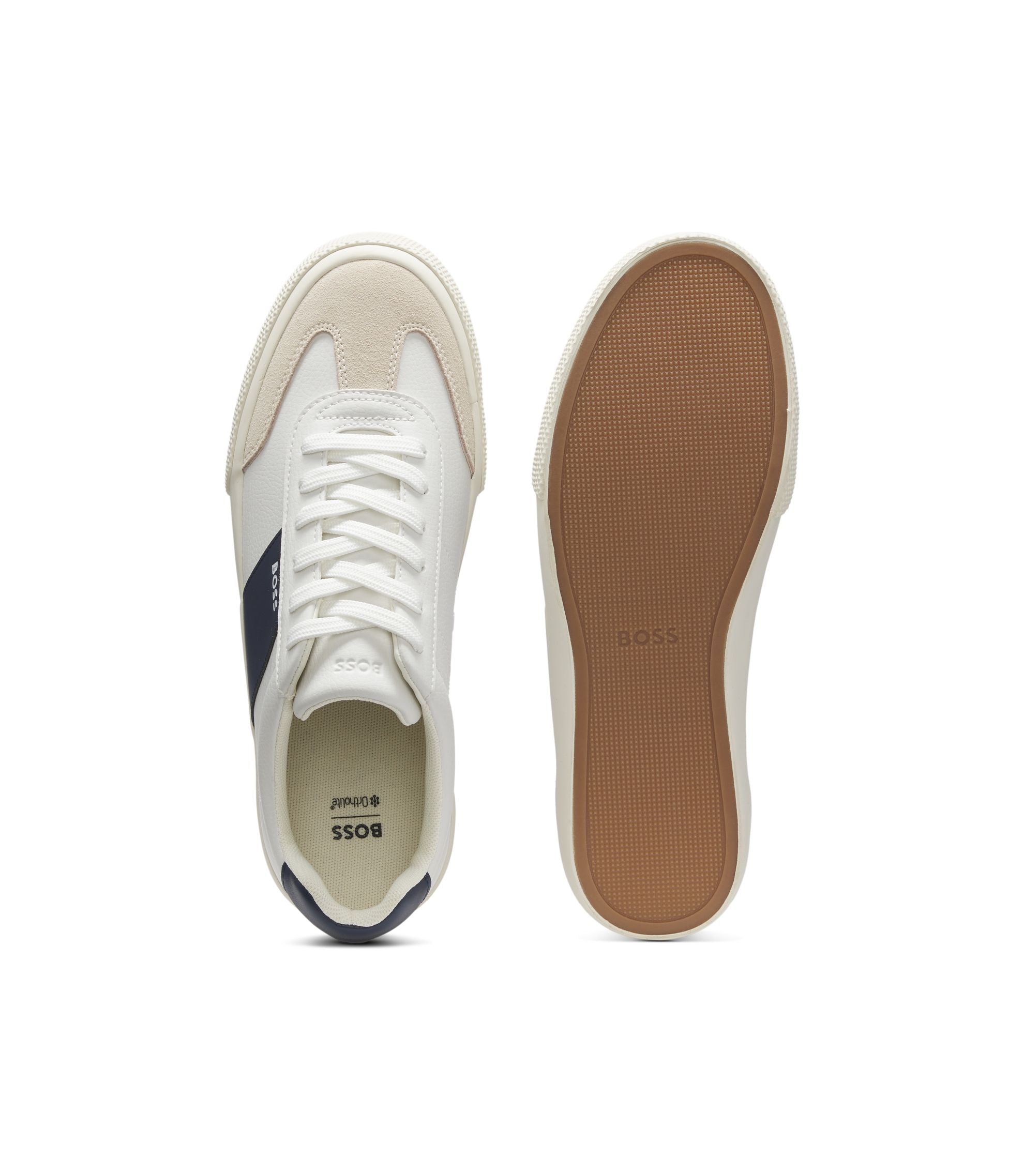 Boss Leather Trim Trainers In Faux Leather White White