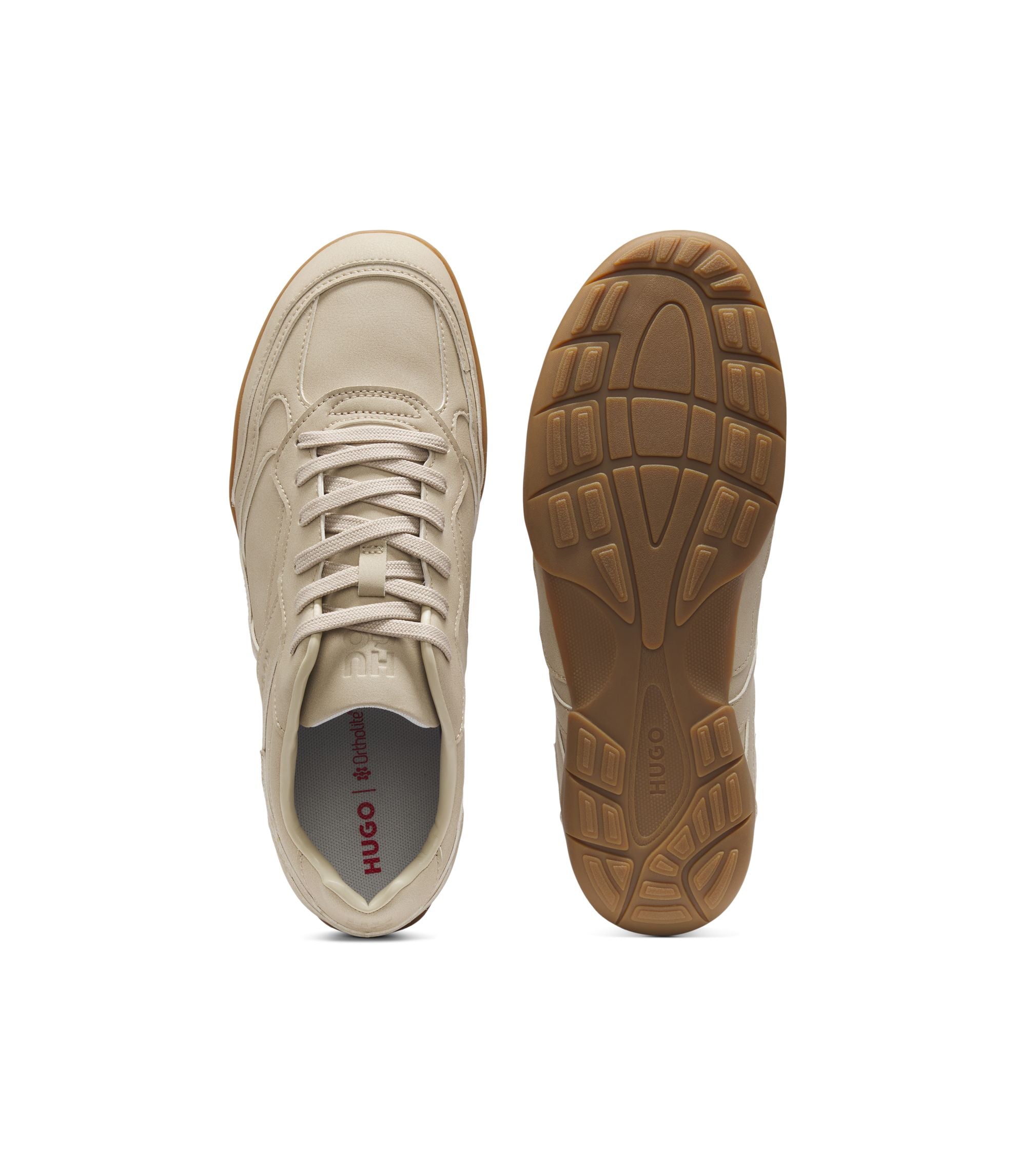 Hugo Stacked Logo Trainers In Faux Leather Light Beige Light Beige