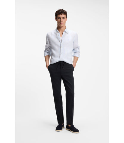 Boss Modern Fit Trousers In A Linen Blend Dark Blue