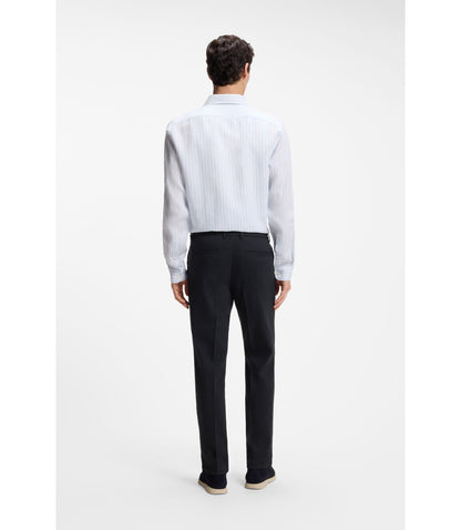 Boss Modern Fit Trousers In A Linen Blend Dark Blue