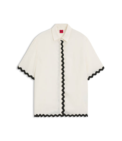 Hugo Relaxed Fit Blouse With Contrast Zigzag Tape White Women's