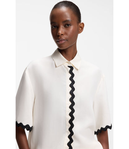 Hugo Relaxed Fit Blouse With Contrast Zigzag Tape White Women's