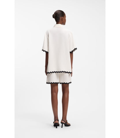 Hugo Relaxed Fit Blouse With Contrast Zigzag Tape White Women's