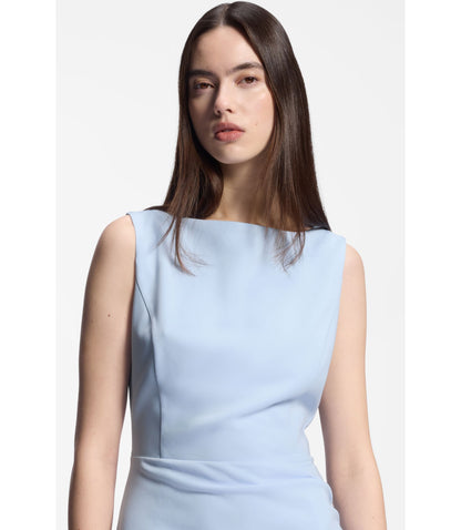 Hugo Crepe Dress With Gathered Asymmetric Hemline Light Blue Women's
