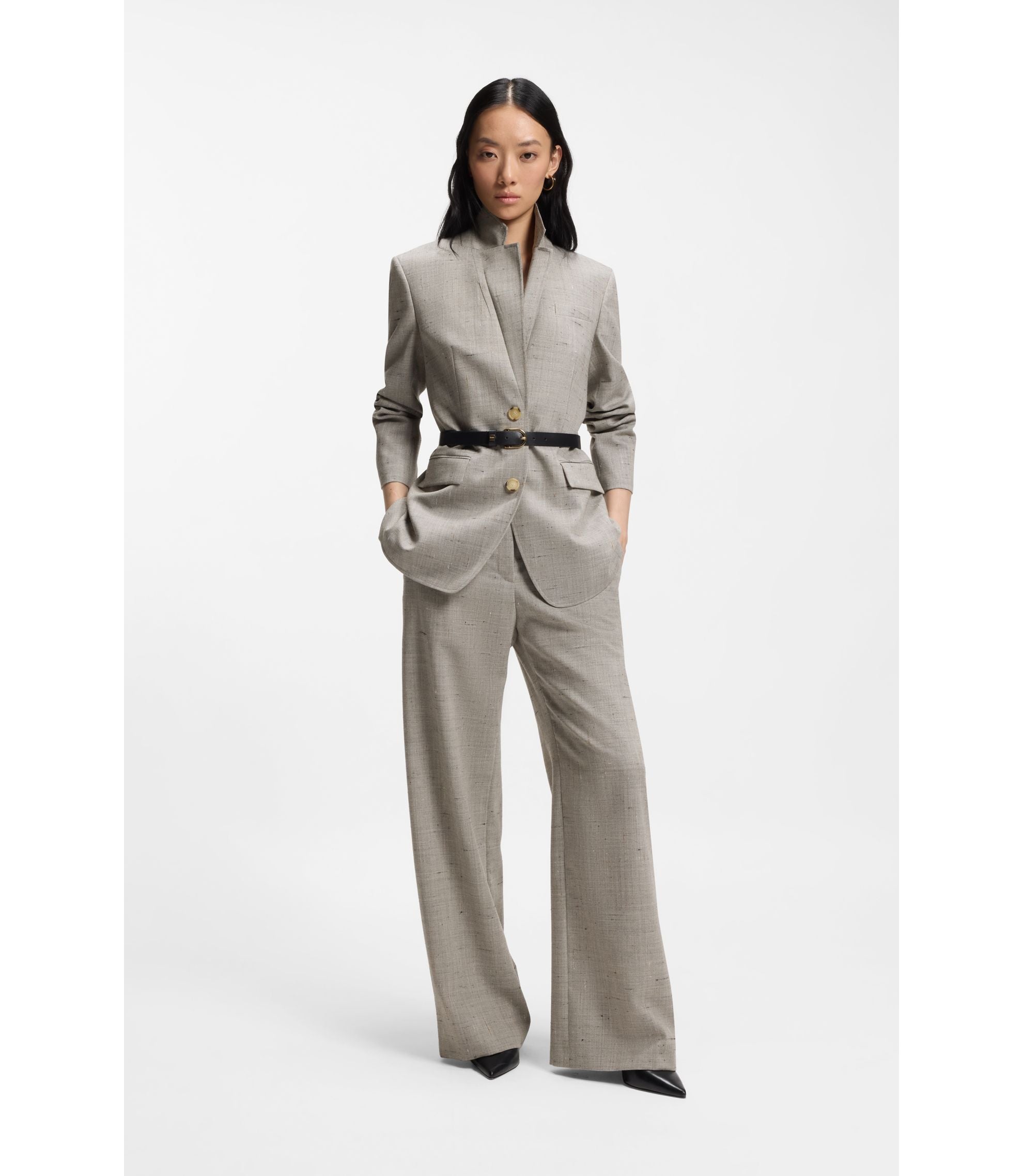 Boss Regular Fit Blazer In A Wool Blend Patterned Women's