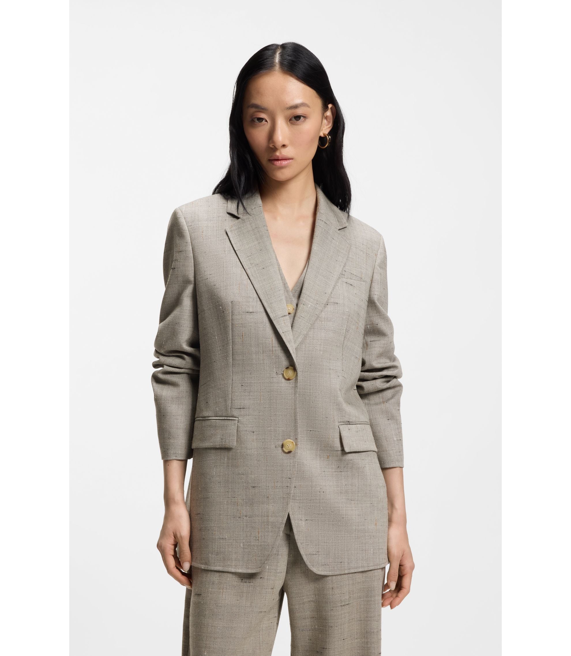 Boss Regular Fit Blazer In A Wool Blend Patterned Women's