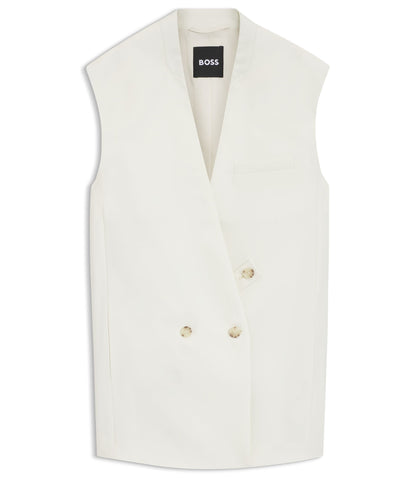 Boss Sleeveless Relaxed Fit Blazer In A Wool Blend White Women's