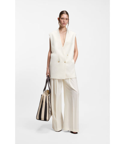 Boss Sleeveless Relaxed Fit Blazer In A Wool Blend White Women's