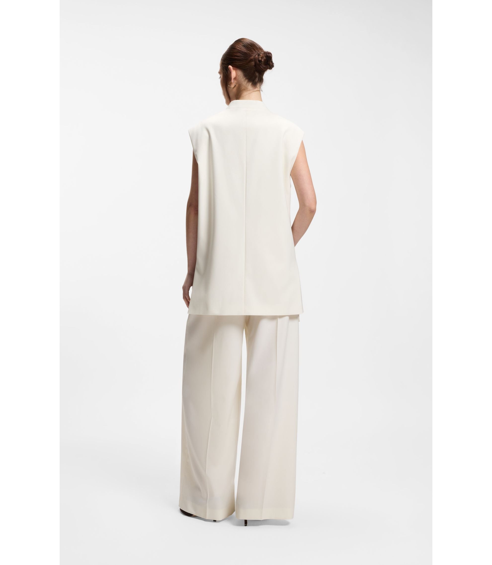 Boss Sleeveless Relaxed Fit Blazer In A Wool Blend White Women's