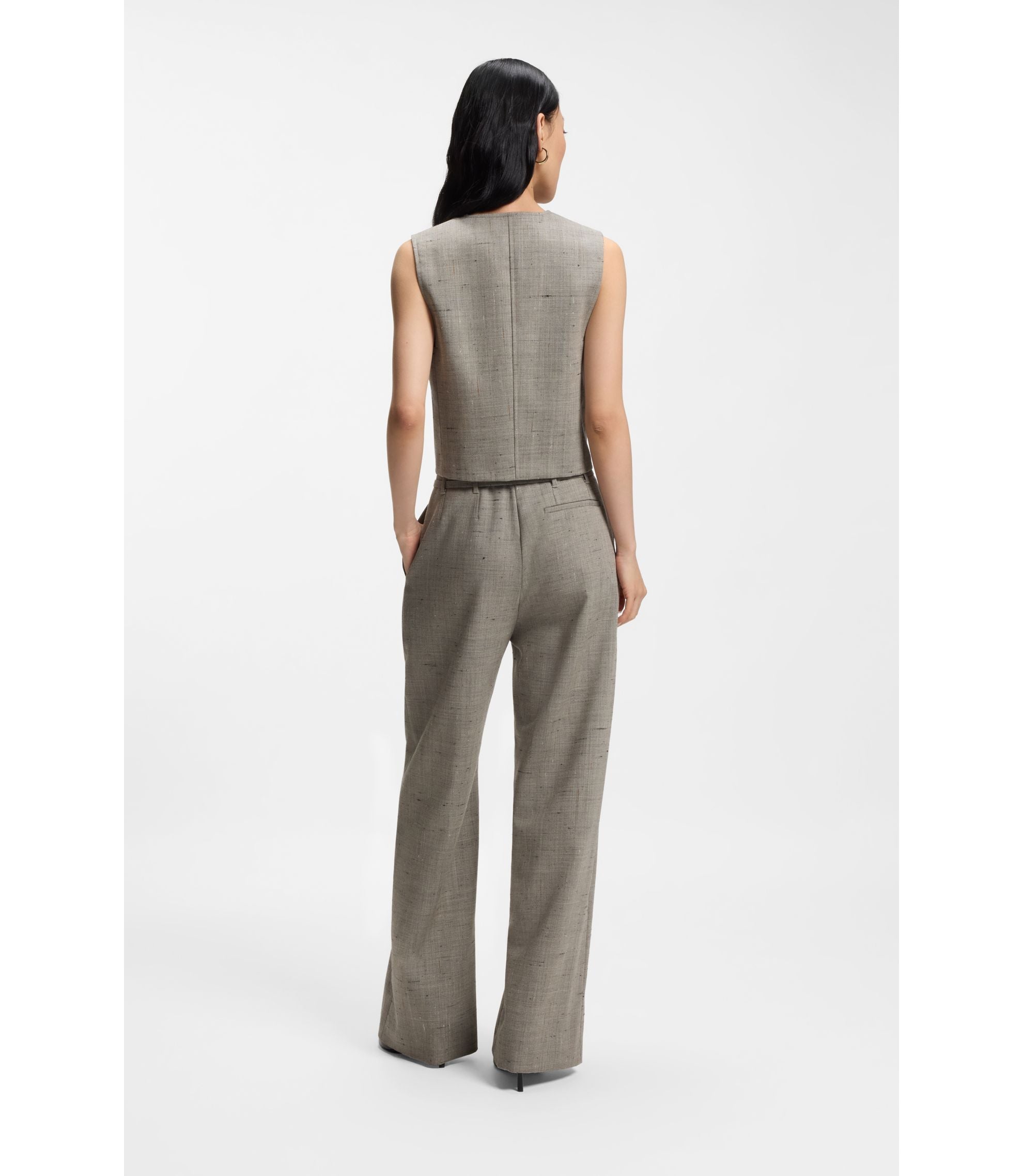Boss Cropped Waistcoat In A Wool Blend Patterned Women's