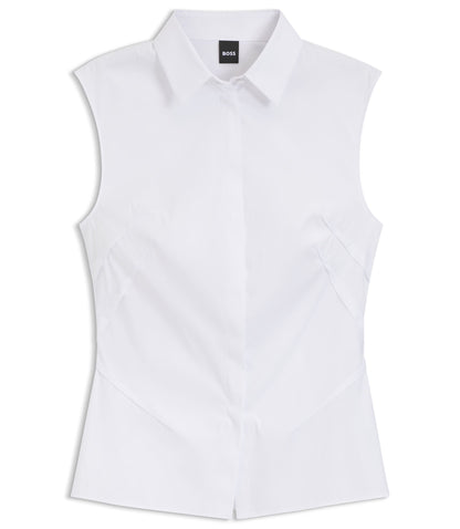 Boss Sleeveless Slim Fit Blouse In A Cotton Blend White Women's