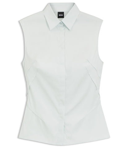 Boss Sleeveless Slim Fit Blouse In A Cotton Blend Light Blue Women's