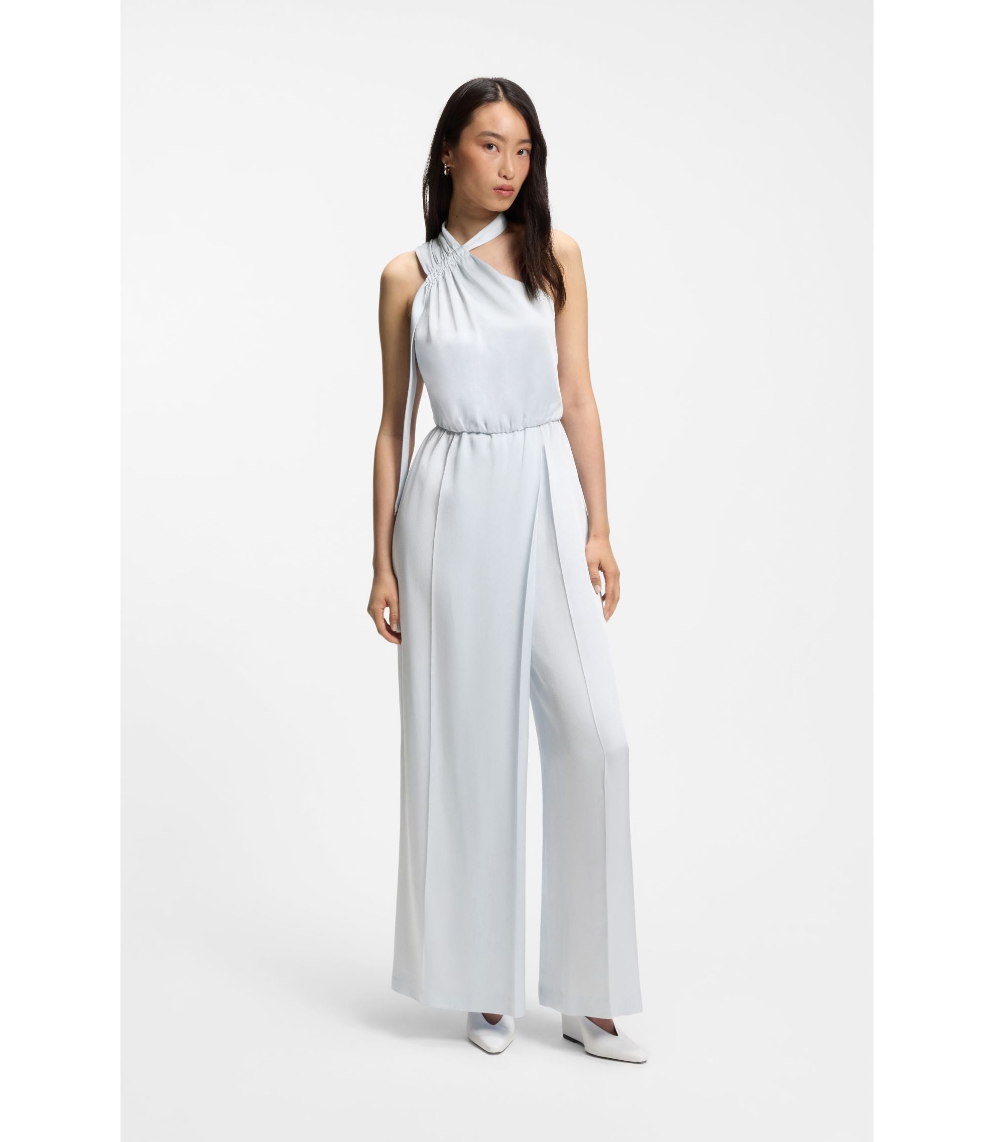 Boss One Shoulder Jumpsuit With Wrap Effect Front Light Blue Women's