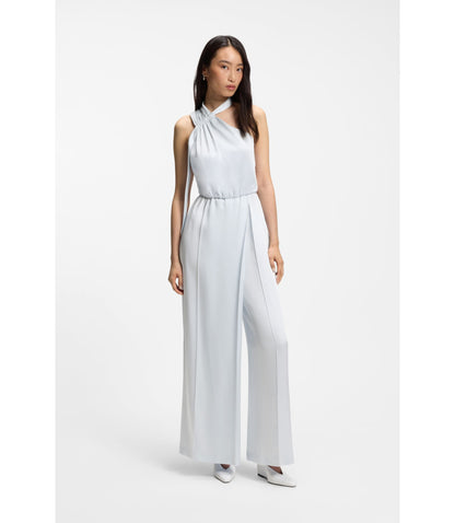 Boss One Shoulder Jumpsuit With Wrap Effect Front Light Blue Women's
