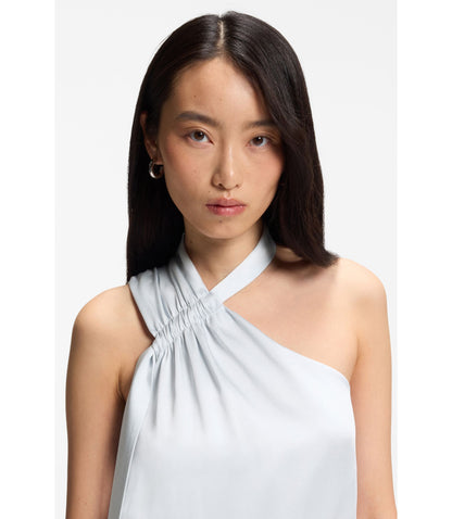Boss One Shoulder Jumpsuit With Wrap Effect Front Light Blue Women's
