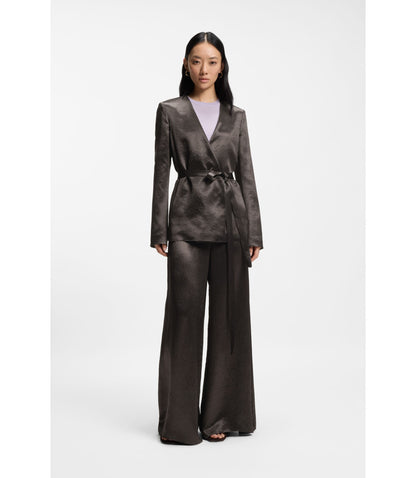 Boss Relaxed Fit Trousers In Lustrous Twill Dark Brown Women's
