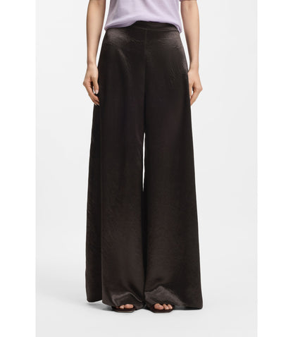 Boss Relaxed Fit Trousers In Lustrous Twill Dark Brown Women's