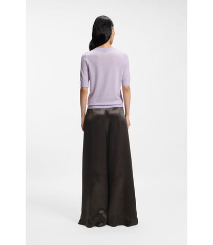 Boss Relaxed Fit Trousers In Lustrous Twill Dark Brown Women's