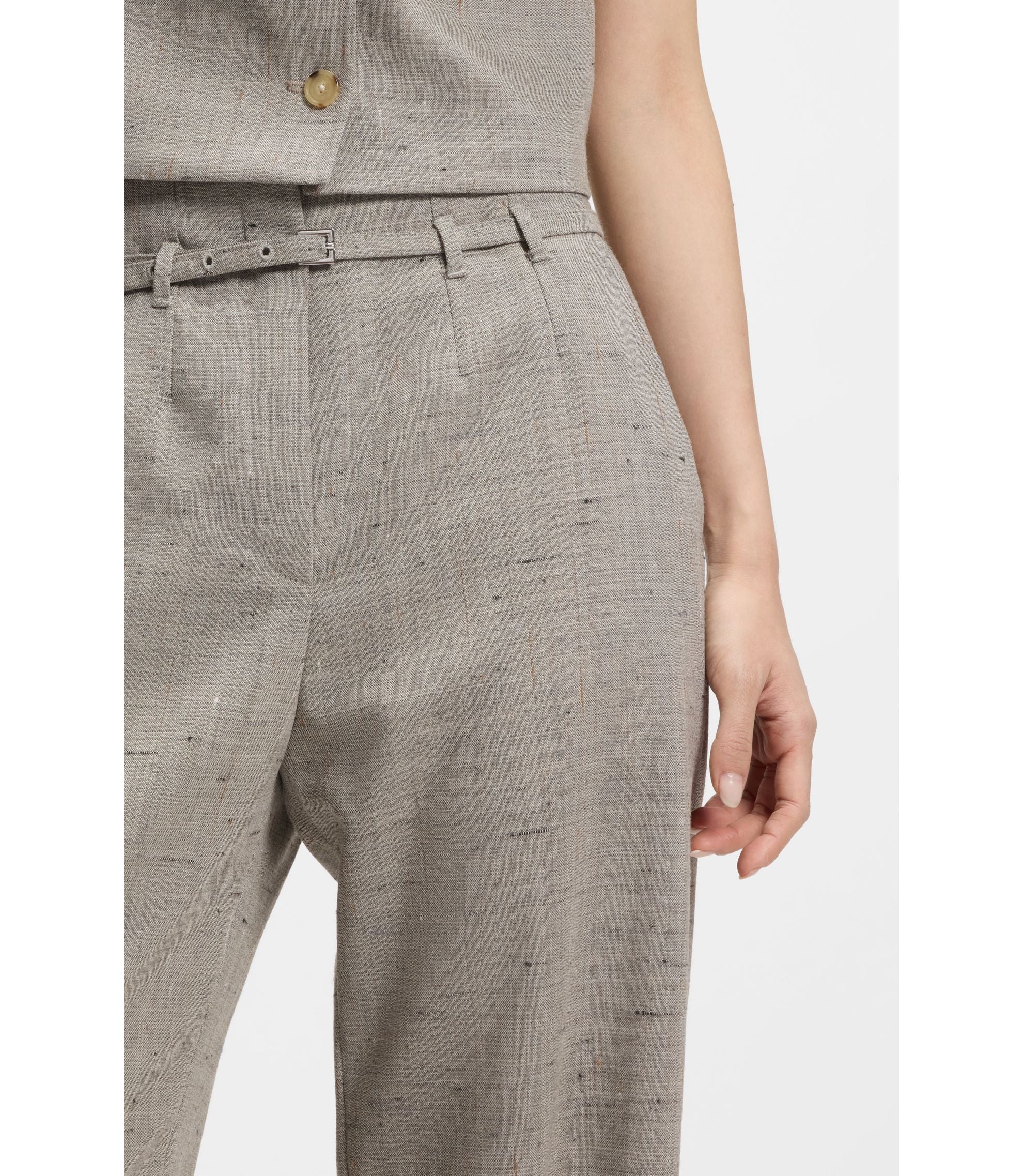 Boss Regular Fit Trousers In A Wool Blend Patterned Women's