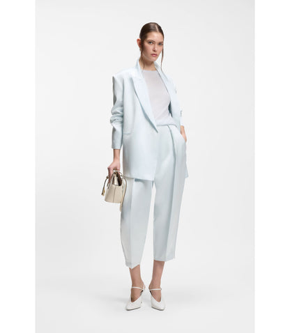 Boss Relaxed Fit Trousers In Soft Sateen Light Blue Women's