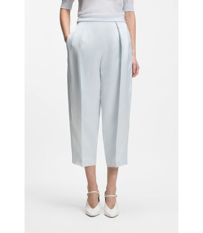 Boss Relaxed Fit Trousers In Soft Sateen Light Blue Women's