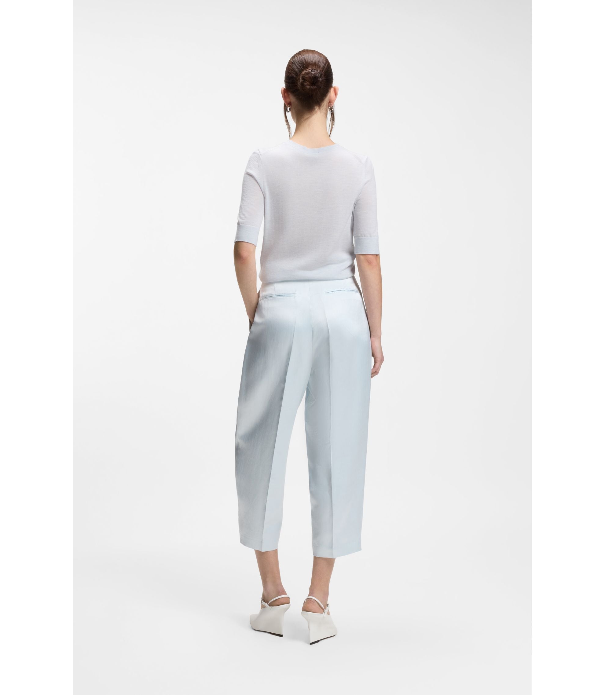 Boss Relaxed Fit Trousers In Soft Sateen Light Blue Women's