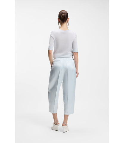 Boss Relaxed Fit Trousers In Soft Sateen Light Blue Women's