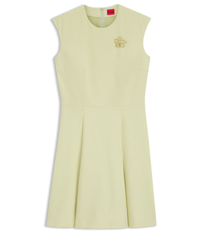 Hugo Sleeveless Dress With Gold Tone Flower Brooch Light Yellow Women's
