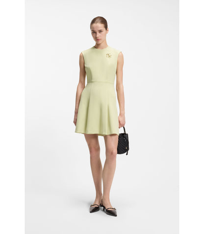Hugo Sleeveless Dress With Gold Tone Flower Brooch Light Yellow Women's