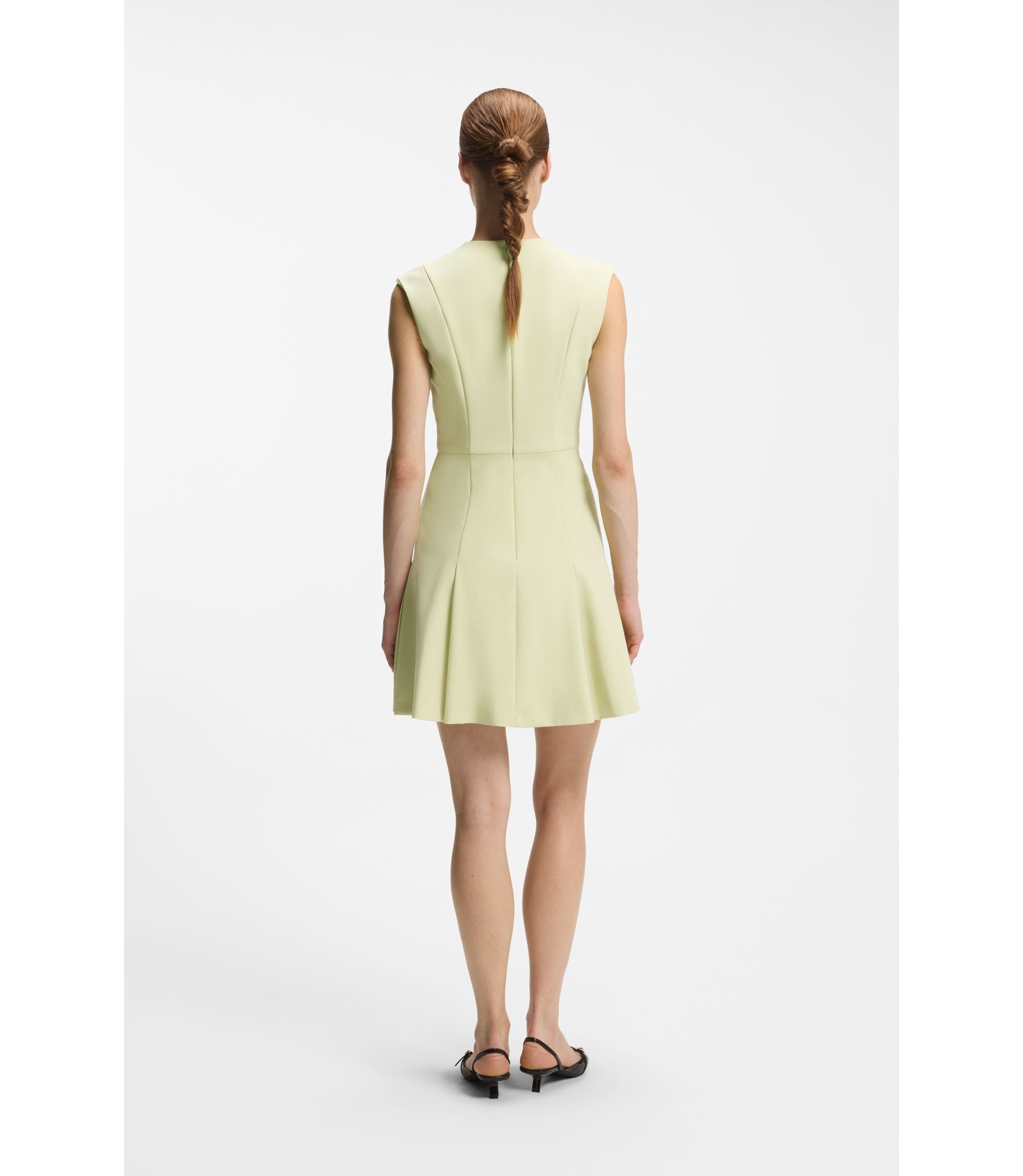 Hugo Sleeveless Dress With Gold Tone Flower Brooch Light Yellow Women's