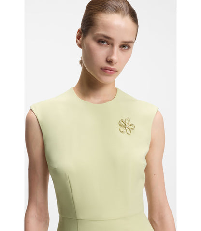 Hugo Sleeveless Dress With Gold Tone Flower Brooch Light Yellow Women's