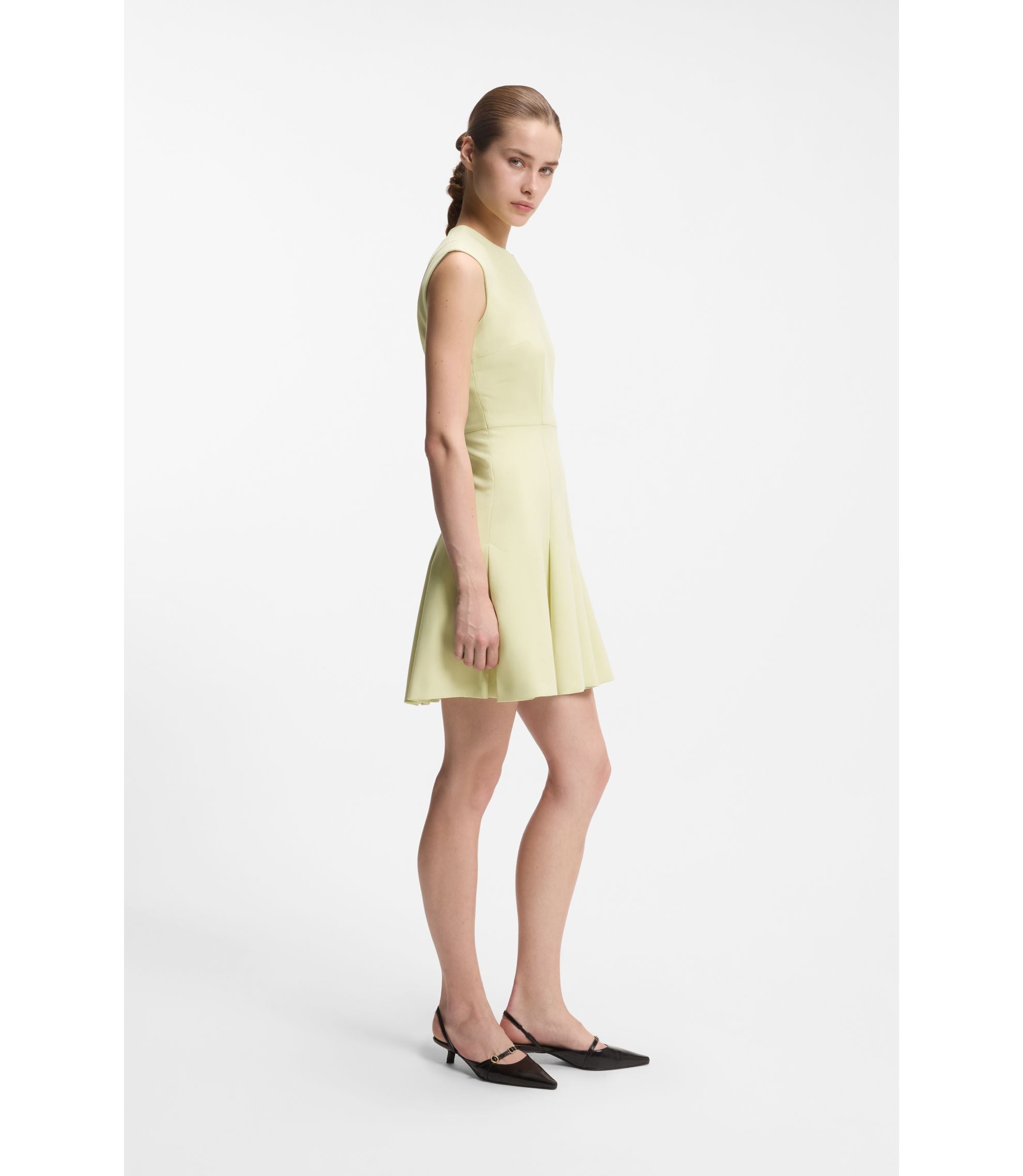 Hugo Sleeveless Dress With Gold Tone Flower Brooch Light Yellow Women's