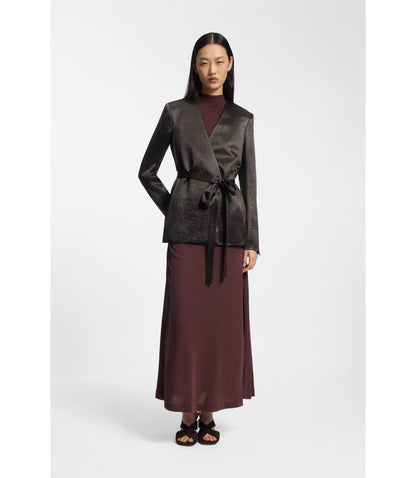Boss Slim Fit Blazer In Lustrous Twill Dark Brown Women's