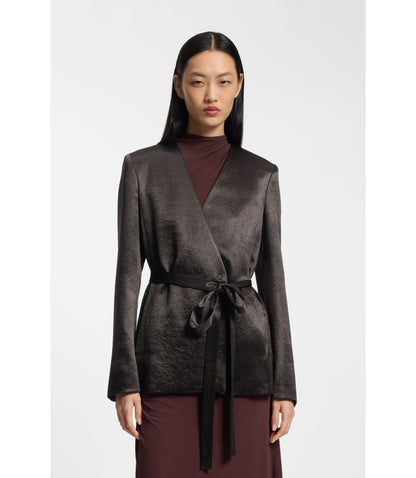 Boss Slim Fit Blazer In Lustrous Twill Dark Brown Women's