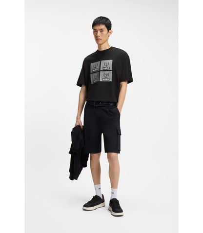 Hugo Cotton Jersey T Shirt With Biker Inspired Artwork Black