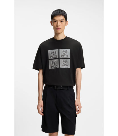 Hugo Cotton Jersey T Shirt With Biker Inspired Artwork Black