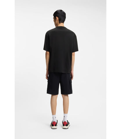 Hugo Cotton Jersey T Shirt With Biker Inspired Artwork Black