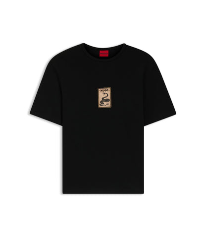 Hugo Embroidered Badge T Shirt In Cotton Terry Black