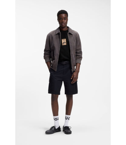 Hugo Embroidered Badge T Shirt In Cotton Terry Black