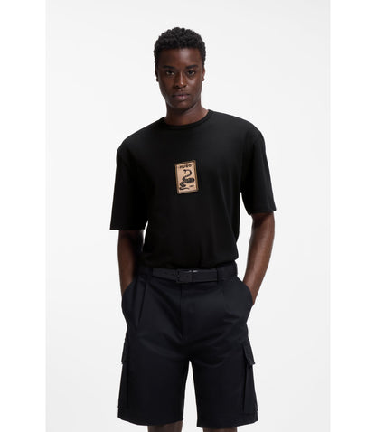 Hugo Embroidered Badge T Shirt In Cotton Terry Black
