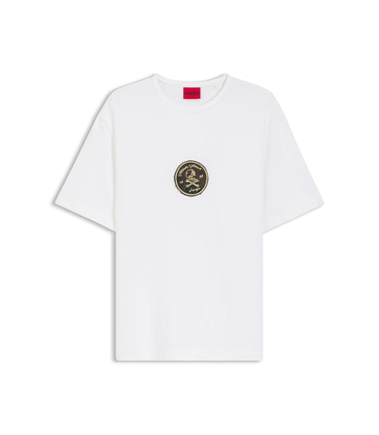 Hugo Embroidered Badge T Shirt In Cotton Terry White