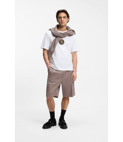 Hugo Embroidered Badge T Shirt In Cotton Terry White