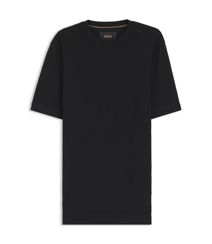 Boss Basket Weave T Shirt In Mercerised Cotton Black