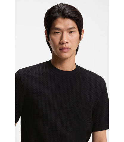 Boss Basket Weave T Shirt In Mercerised Cotton Black